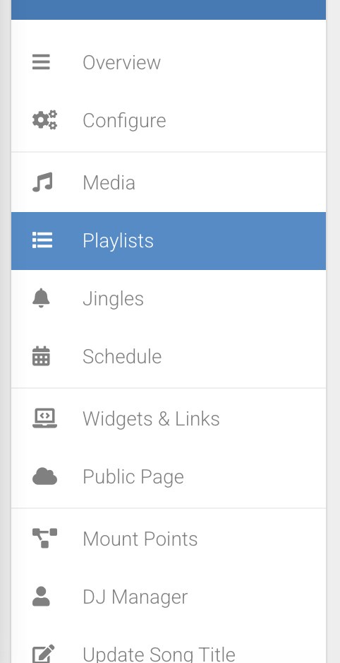 The control panel menu with Playlists highlighted